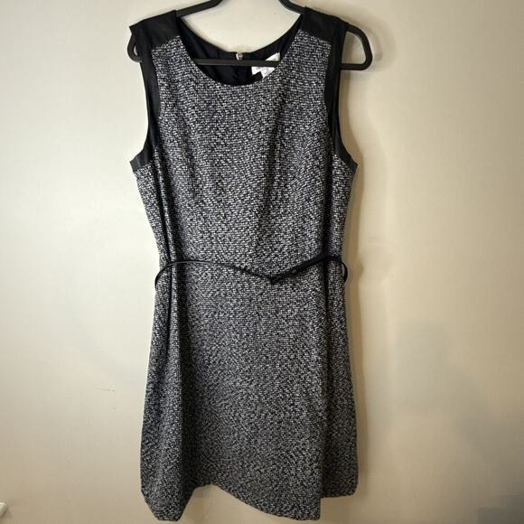Liz Claiborne Sleeveless Dress Tweed W/ Leather Accents Shift Size 14 - Picture 1 of 12